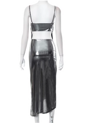 Sexy Women Dress Silver Spaghetti Straps Party Outfits Date Dress HZ0319