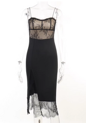 Sexy Women Dress Black Spaghetti Straps Lace Birthday Outfits Seaside Party Dress HZ0319