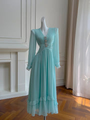 Elegant Prom Dress A Line V-neck Pleated Birthday Party Outfits Long Evening Gown HZ0319