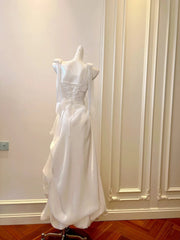 Elegant Prom Dress White A Line Square Neck Pleated Birthday Party Outfits Long Evening Dress HZ0319