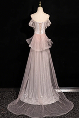 Shiny Prom Dress A Line Spaghetti Straps Tulle Birthday Party Outfits Evening Gown HZ0319