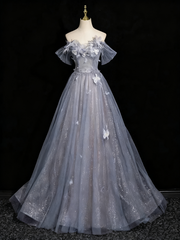 Shiny Prom Dress Off Shoulder Tulle Pleated Evening Gown Birthday Party Dress HZ0319