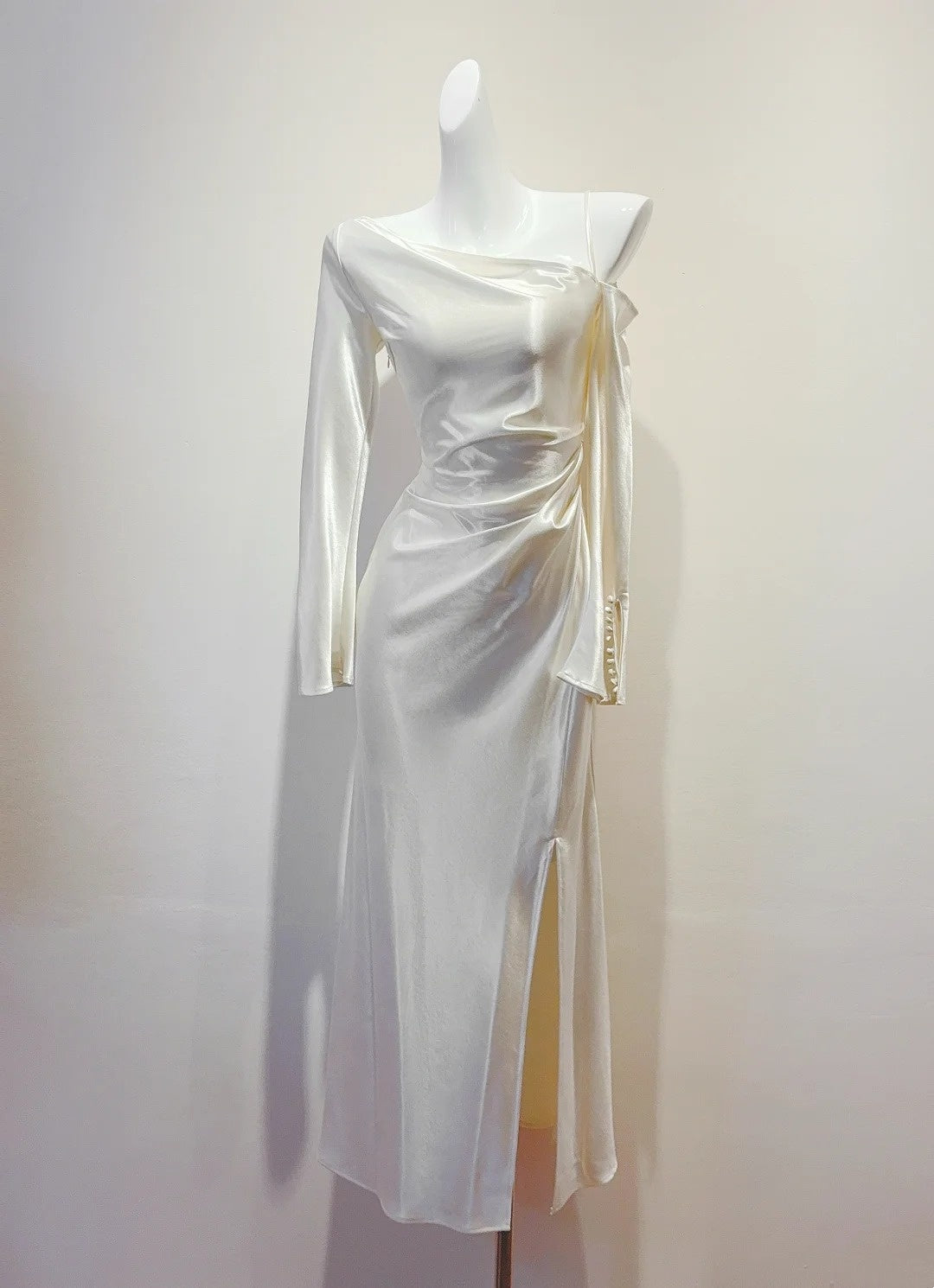 Minimalist Prom Dress One Shoulder Pleated Slit Cocktail Dress Birthday Party Outfits HZ0319