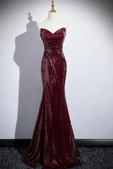 Shiny Prom Dress Wine Red A Line Sweetheart Pleated Mermaid Evening Dress Birthday Party Dress HZ0319