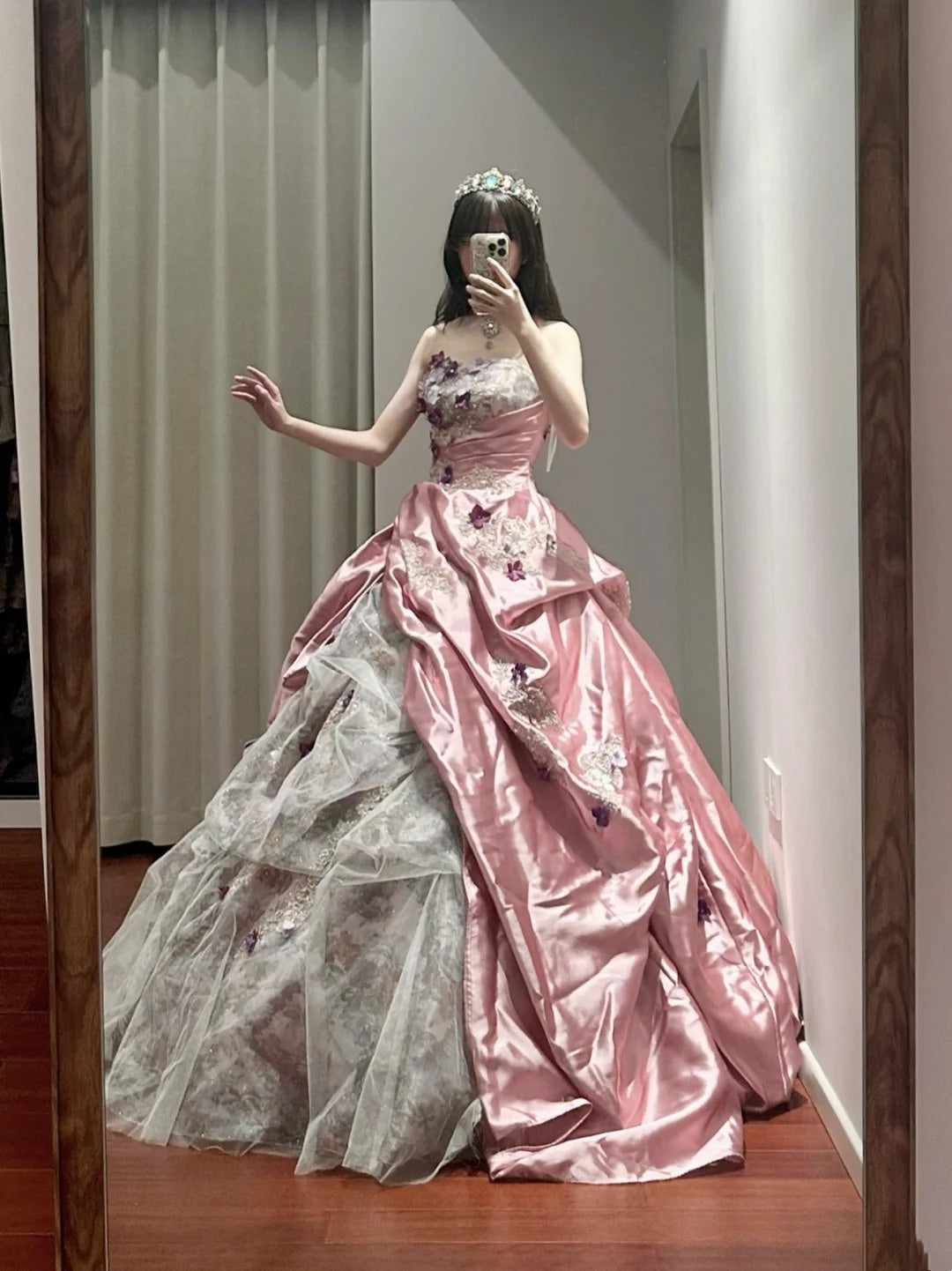 Pretty Prom Dress Strapless Pleated Tulle Ball Gown Birthday Party Dress HZ0319