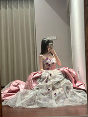 Pretty Prom Dress Strapless Pleated Tulle Ball Gown Birthday Party Dress HZ0319