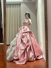 Pretty Prom Dress Strapless Pleated Tulle Ball Gown Birthday Party Dress HZ0319