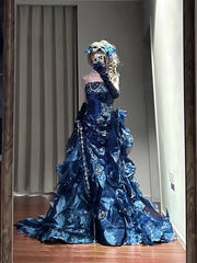 Gorgeous Prom Dress Dark Blue Strapless Ruffle Birthday Party Dress Evening Dress HZ0319