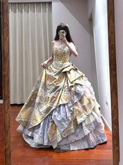 Pretty Prom Dress Strapless Tiered Ball Gown Birthday Party Dress Princess Dress HZ0319