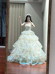 Shiny Prom Dress Off Shoulder Tiered Ball Gown Birthday Party Dress Princess Dress HZ0319