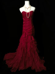 Elegant Prom Dress Wine Red Sweetheart Pleated Mermaid Birthday Party Dress Evening Dress HZ0319