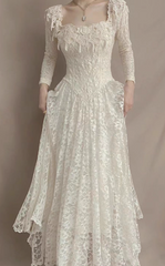 Vintage Wedding Dress Square Neck Pleated Wedding Dress HZ0319