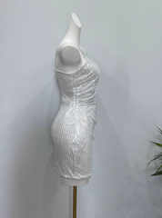 Shiny Homecoming Dress Asymmetrical Neck Short Prom Dress Birthday Party Dress Cocktail Dress HZ0319