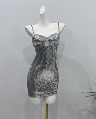 Shiny Homecoming Dress Spaghetti Straps Sequins Short Prom Dress Birthday Party Dress Cocktail Dress HZ0319