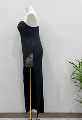 Customized Prom Dress Black Strapless Slit Birthday Party Dress Cocktail Dress HZ0319