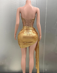 Sexy Homecoming Dress Gold Sweetheart Pleated Short Prom Dress Cocktail Dress Birthday Party Dress HZ0319