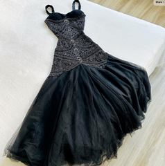 Retro Prom Dress Spaghetti Straps Tulle Pleated Evening Dress Party Dress HZ0319