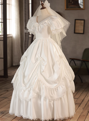 Retro Wedding Dress V-neck Pleated Wedding Dress HZ0319