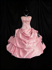 Cute Prom Dress Pink Strapless Pleated Ball Gown Quinceanera Dress Birthday Outfits HZ0319