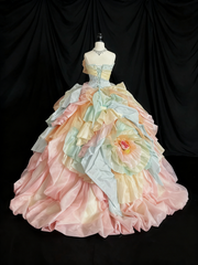 Pretty Prom Dress Strapless Pleated Flower Evening Dress Sweet 16 Dress Birthday Outfits HZ0319