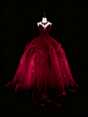 Charming Prom Dress Wine Red Spaghetti Straps Pleated Tulle Ball Gown Evening Dress Birthday Dress HZ0319