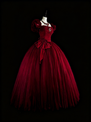 Elegant Prom Dress Wine Red Square Neck Pleated Tulle Ball Gown Evening Dress Birthday Dress HZ0319