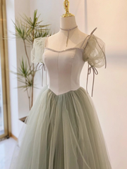 Elegant Prom Dress Square Neck Tulle Pleated Evening Dress Gala Dress Birthday Party Dress HZ0319