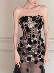 Stunning Prom Dress Strapless Floral Tulle Evening Dress Birthday Party Outfits HZ0319