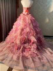 Beauty Prom Dress Strapless Ruffle Pleated Ball Gown Evening Dress Quinceanera Dress HZ0319