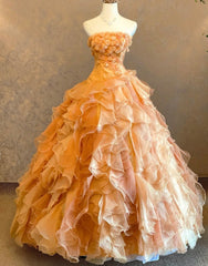 Pretty Prom Dress Strapless Tiered Ruffle Ball Gown Evening Dress Birthday Party Outfits HZ0319