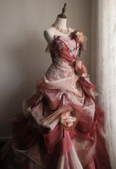 Pretty Prom Dress Strapless Pleated Flower Evening Dress Sweet 16 Dress Ball Gown HZ0319