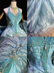 Gorgeous Prom Dress Halter Pleated Evening Dress Birthday Party Outfits Ball Gown HZ0319
