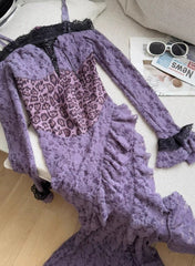 Newest Women Dress Spaghetti Straps Long Sleeves Slit Birthday Outfits Seaside Party Dress HZ0319