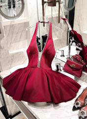 Beauty Homecoming Dress Wine Red Halter Short Prom Dress Cocktail Dress Birthday Party Outfits HZ0319