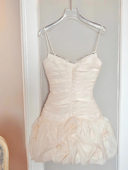 Minimalist Homecoming Dress A Line Spaghetti Straps Pleated Short Prom Dress Cocktail Dress Birthday Party Outfits HZ0319