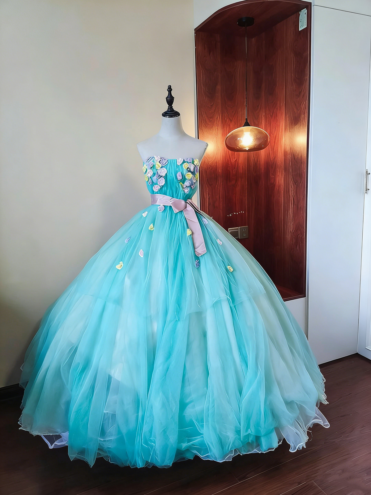 Beauty Prom Dress Strapless Flower Pleated Tulle Ball Gown Birthday Party Outfits Evening Dress Sweet 16 Dress HZ0319