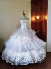 Beauty Prom Dress Strapless Tulle Lace Ball Gown Birthday Party Outfits Evening Dress Sweet 16 Dress HZ0319