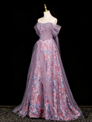 Stunning Prom Dress Off Shoulder Pleated Tulle Floral Gala Dress Evening Dress HZ0319