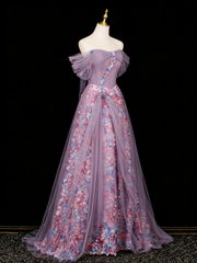 Stunning Prom Dress Off Shoulder Pleated Tulle Floral Gala Dress Evening Dress HZ0319