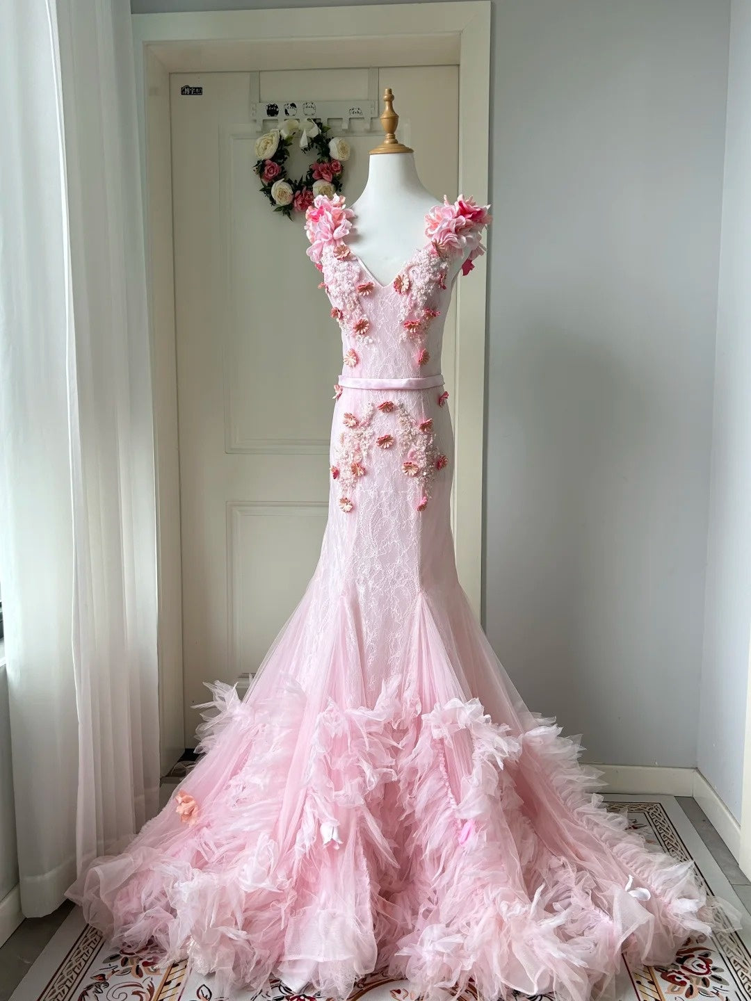 Pretty Prom Dress V-neck Tulle Mermaid Gala Dress Evening Dress Birthday Party Outfits HZ0319
