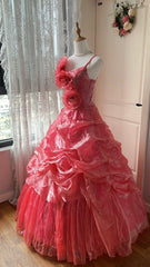 Beauty Prom Dress Spaghetti Straps Pleated Ball Gown Evening Dress Sweet 16 Dress HZ0319