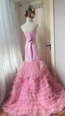 New Design Prom Dress Strapless Pleated Tulle Mermaid Formal Gala Dress Evening Dress HZ0319