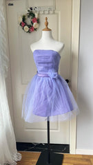 Minimalist Homecoming Dress A Line Strapless Pleated Tulle Short Prom Dress Birthday Party Dress HZ0319