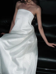 Minimalist Prom Dress White Strapless Evening Dress Gala Dress HZ0319