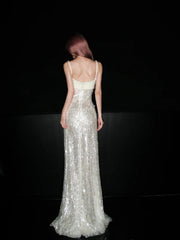 Shiny Prom Dress Spaghetti Straps Sequins Evening Dress Gala Dress Formal Dress HZ0319