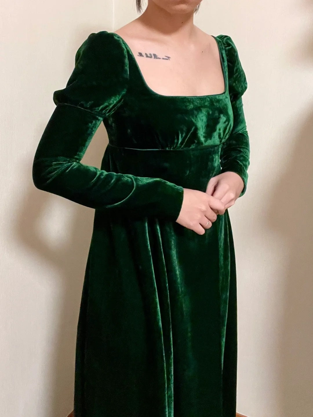 Retro Prom Dress Velvet Square Neck Long Sleeves Gala Gown Formal Dress Evening Dress HZ0319