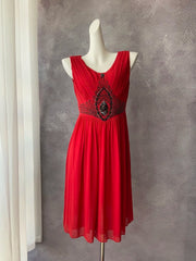 Beauty Short Prom Dress Red Crew Neck Pleated Cocktail Gown Formal Dress HZ0319