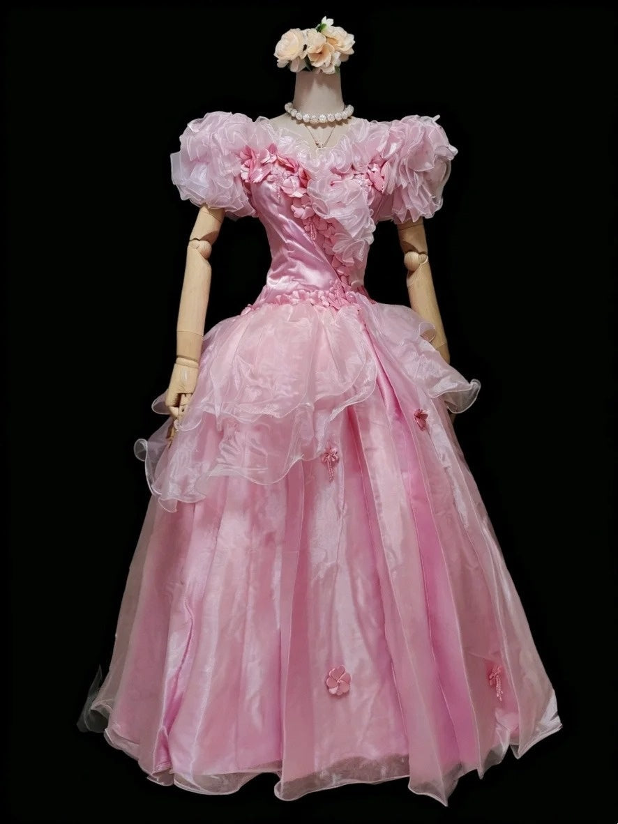 Retro Prom Dress Crew Neck Ruffle Pleated Ball Gown Quinceanera Dress Evening Dress HZ0319