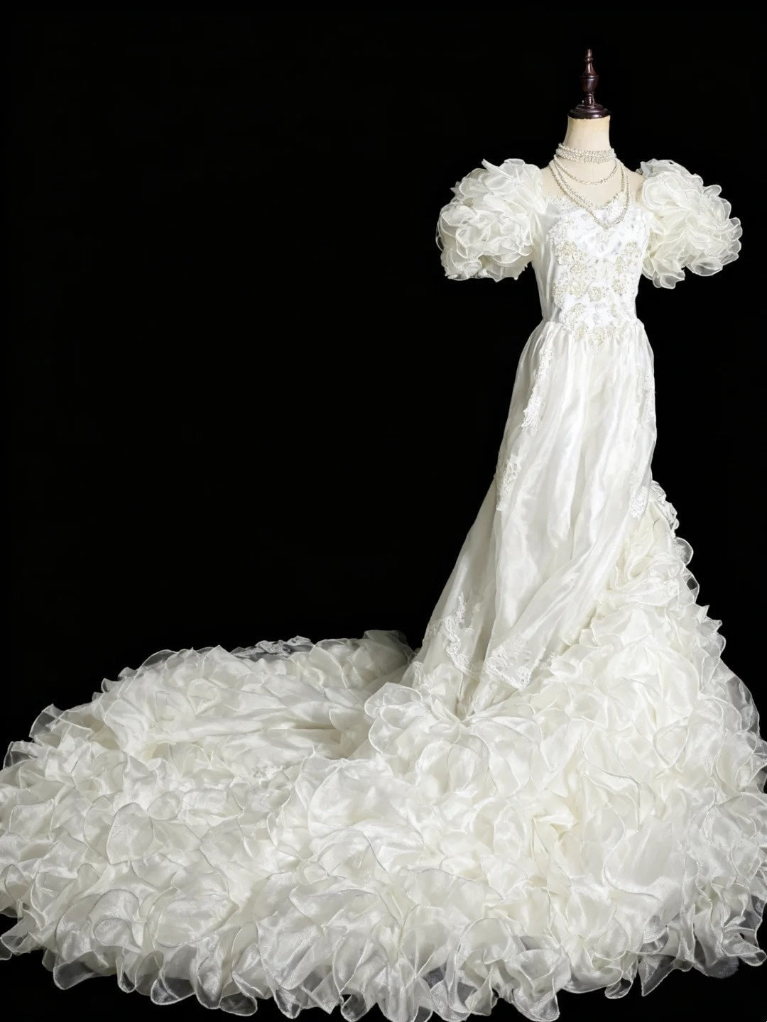 Vintage Wedding Dress Asymmetrical Neck Pleated Ruffle Wedding Dress HZ0319