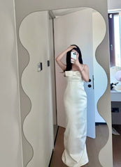 Minimalist Prom Dress White Spaghetti Straps Tulle Mermaid Gala Dress Evening Dress Formal Dress HZ0319